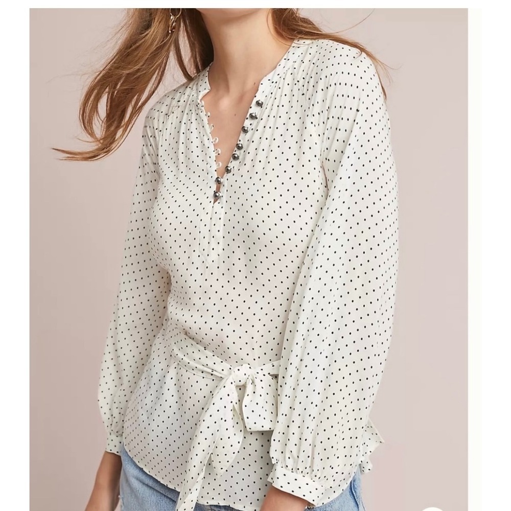 Maeve Lucy Polka Dot Blouse Anthropologie Size 2 Buttons Shirt